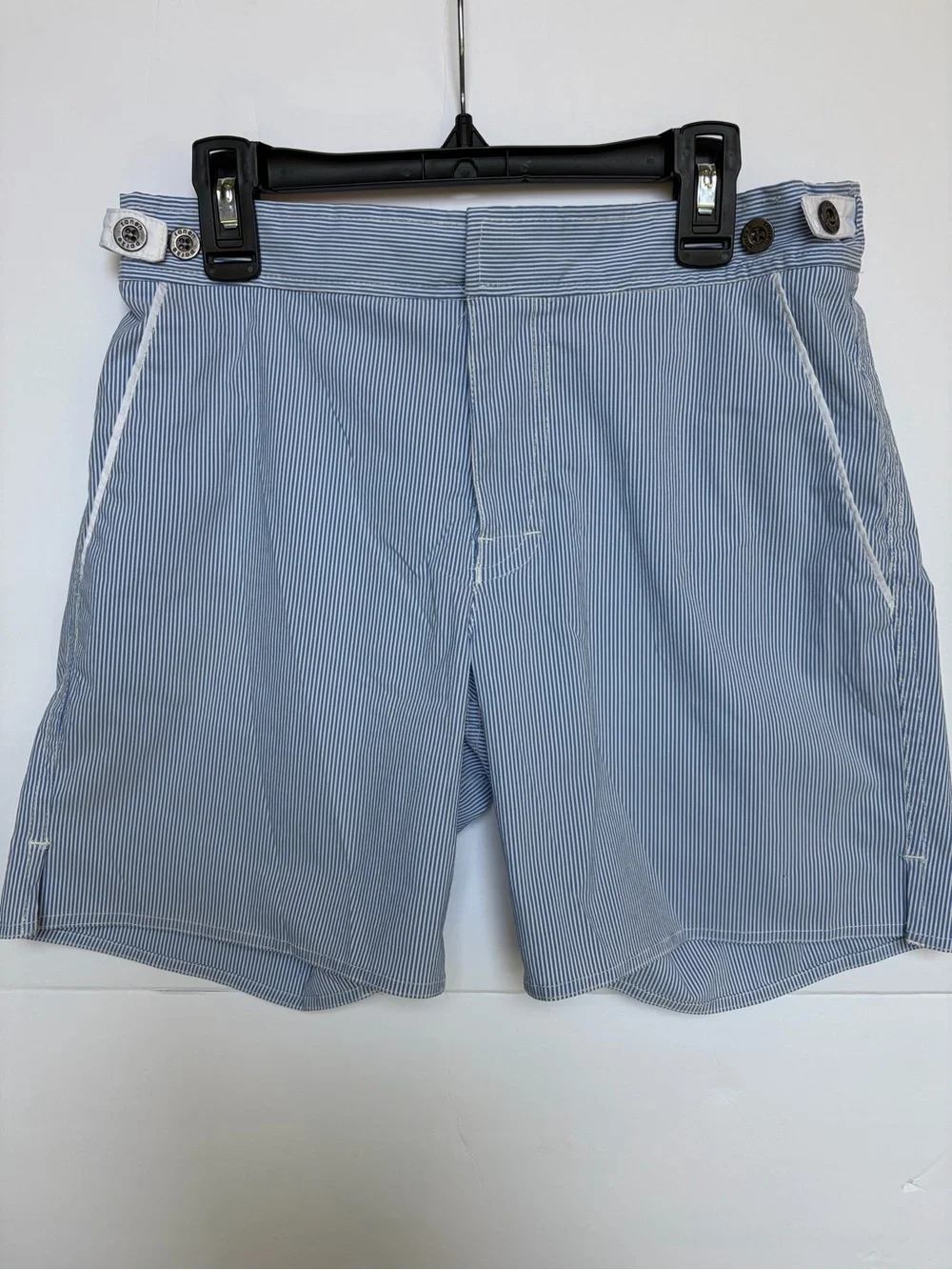 Parke & Ronen Men’s Blue White Stripe Swim Trunks Size 28 USA Made